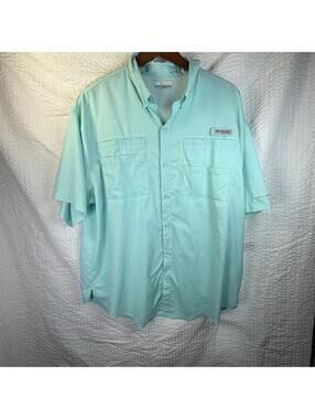 Columbia Shirt Mens Aqua PFG Short Sleeve Fishing Omni Shield Vented XL